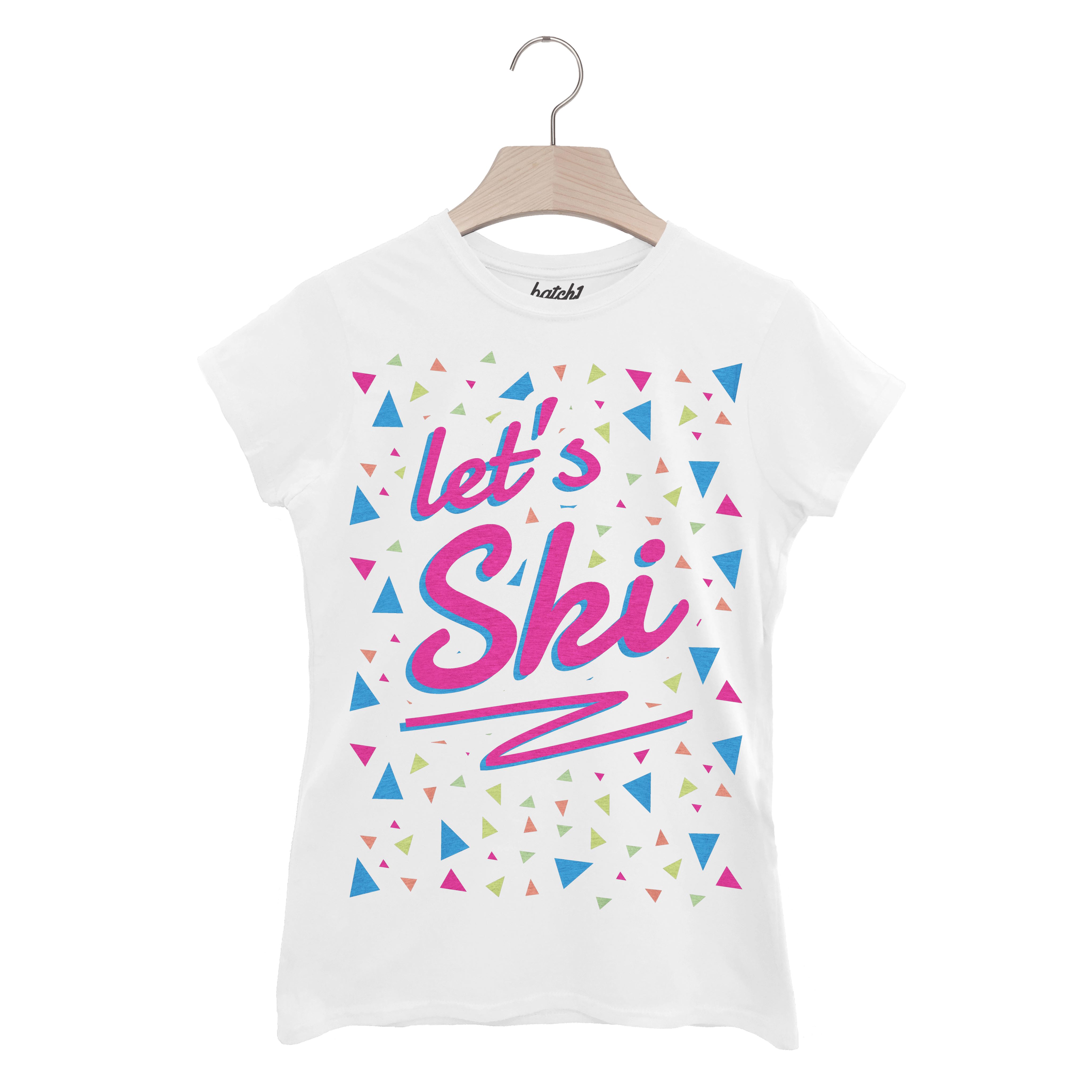 Batch1 Let’s Ski – Women’s 80s Style Retro Après Ski Snowboard Slogan T-Shirt - Picture 1 of 2