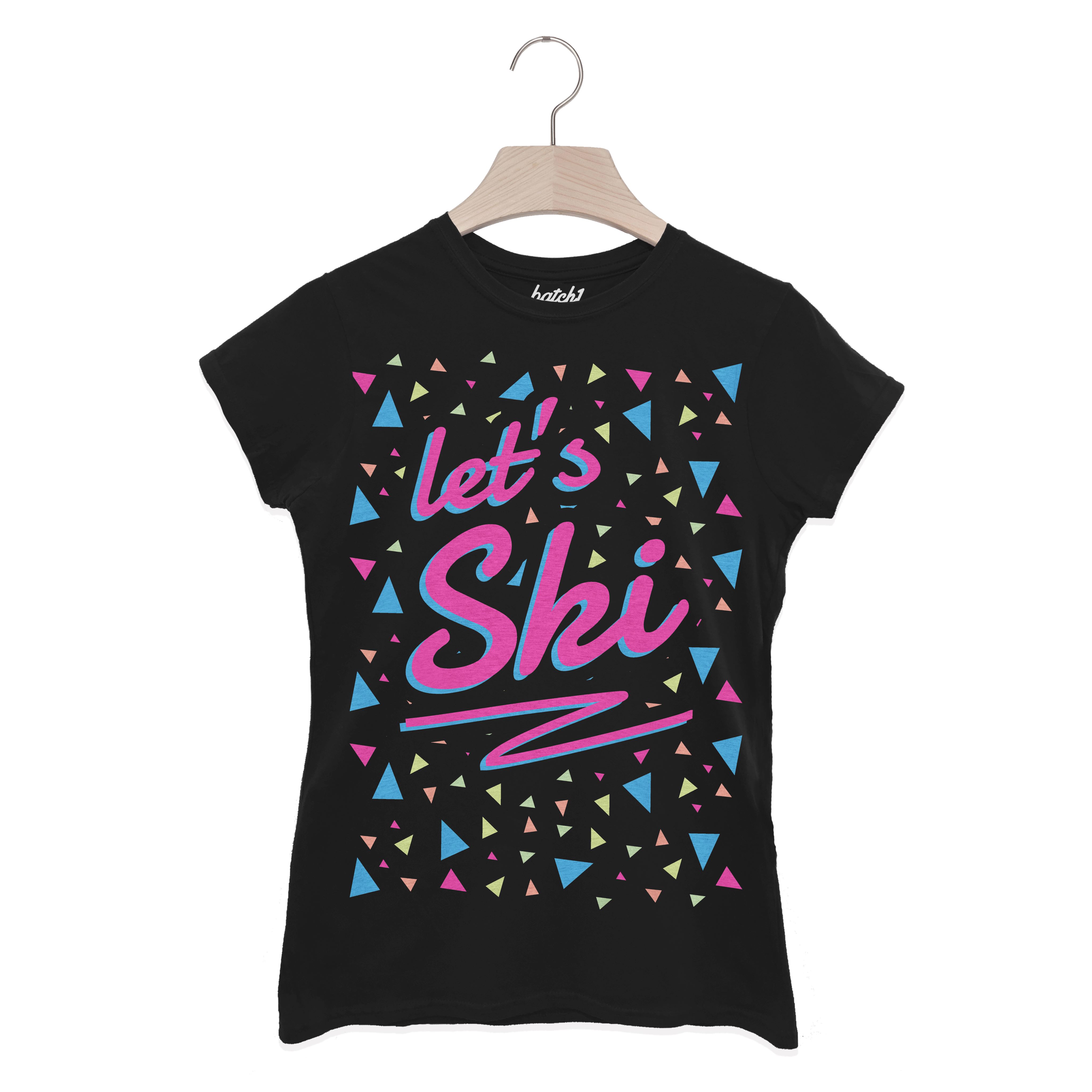 Batch1 Let’s Ski – Women’s 80s Style Retro Après Ski Snowboard Slogan T-Shirt - Picture 2 of 2