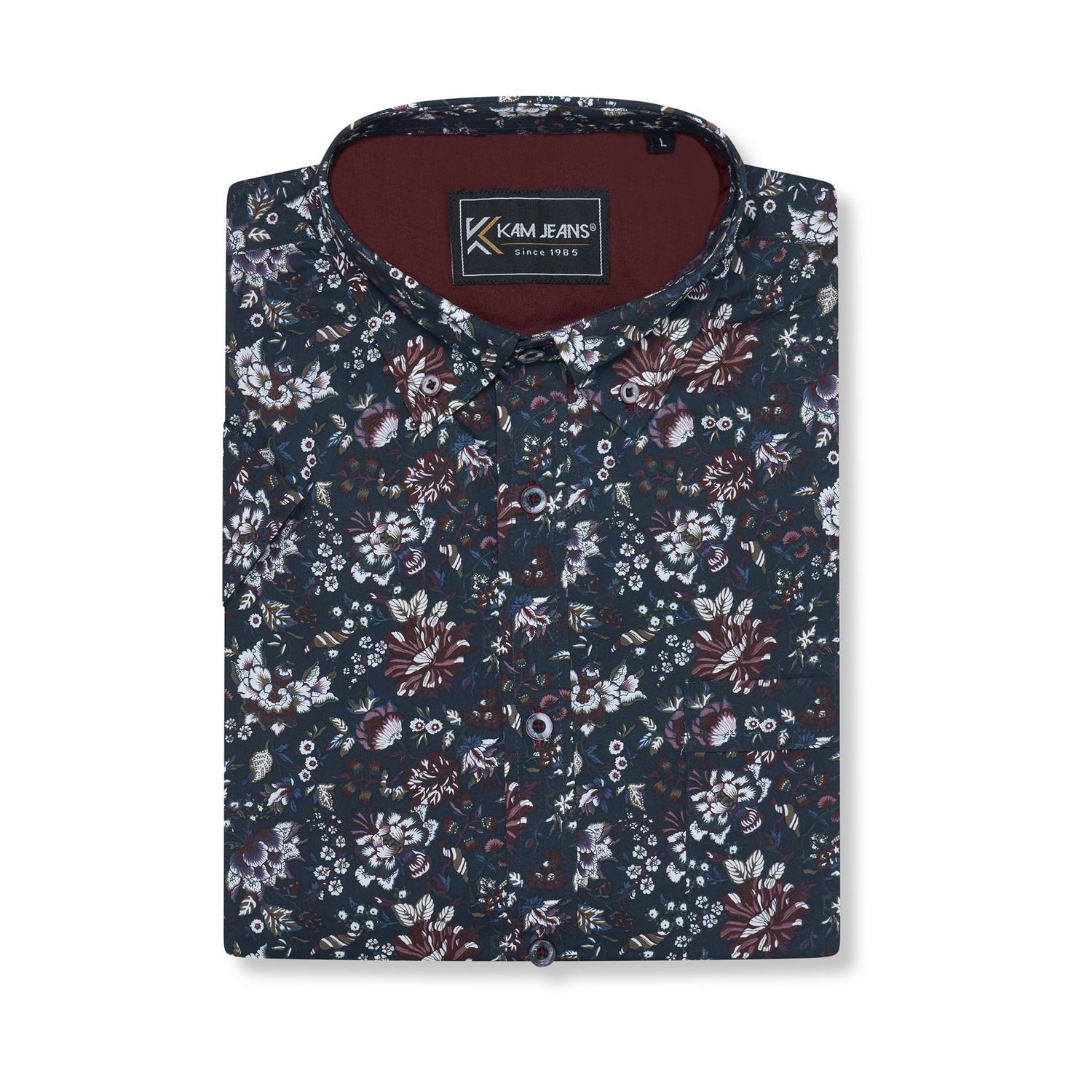KAM Short Sleeve Floral Print Shirt For Men in Navy, 2XL-8XL