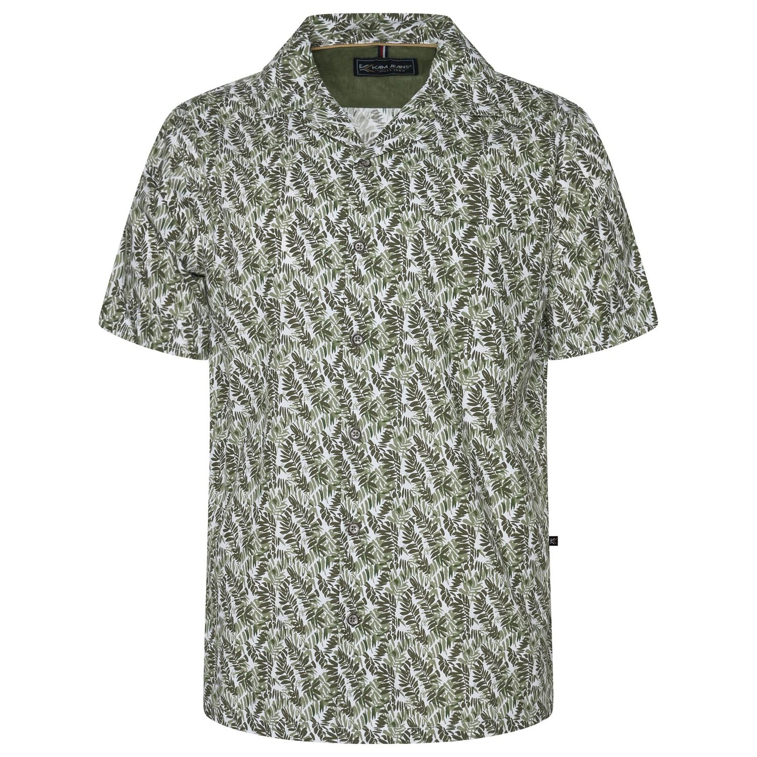 KAM Short Sleeve Mini Leaf Hawaiin Shirt For Men in Sage, 2XL-8XL