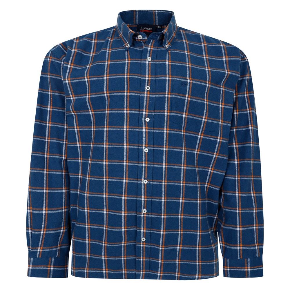 Espionage Brushed Long Sleeve Check Shirt For Men in Blue/Orange