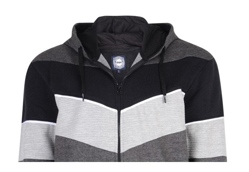 KAM Jeanswear Men/'s Big Plus Size Full Zip Up Drawstring Sherpa Striped Hoody