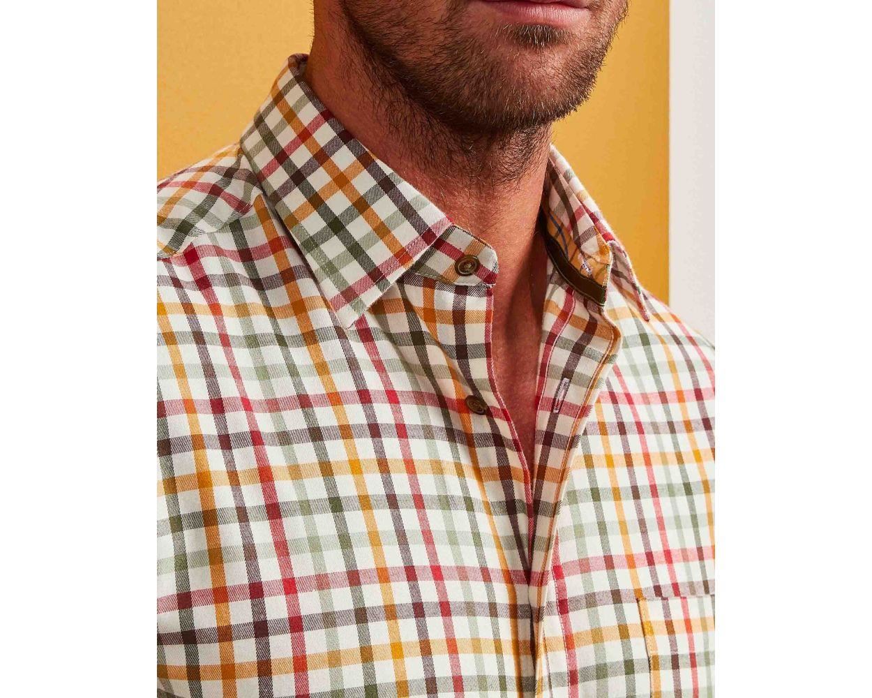 Double Two Men's Classic Fit Long Sleeve Pure Cotton Check Shirt 18.5-23, Gold - Picture 16 of 19
