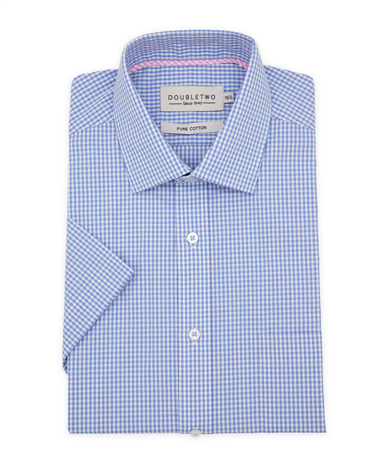 Double Two Gingham Check Short Sleeve Shirt for Men's (GSH4233) Blue, 15 to 23 - Bild 2 von 12