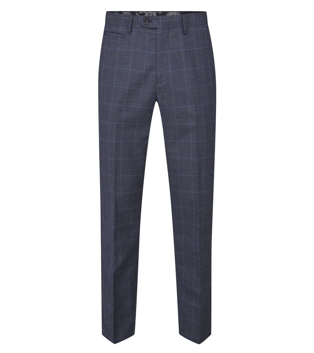 Skopes Men’s Check Pattern Suit Trouser Anello in Blue Waist 32 to 56