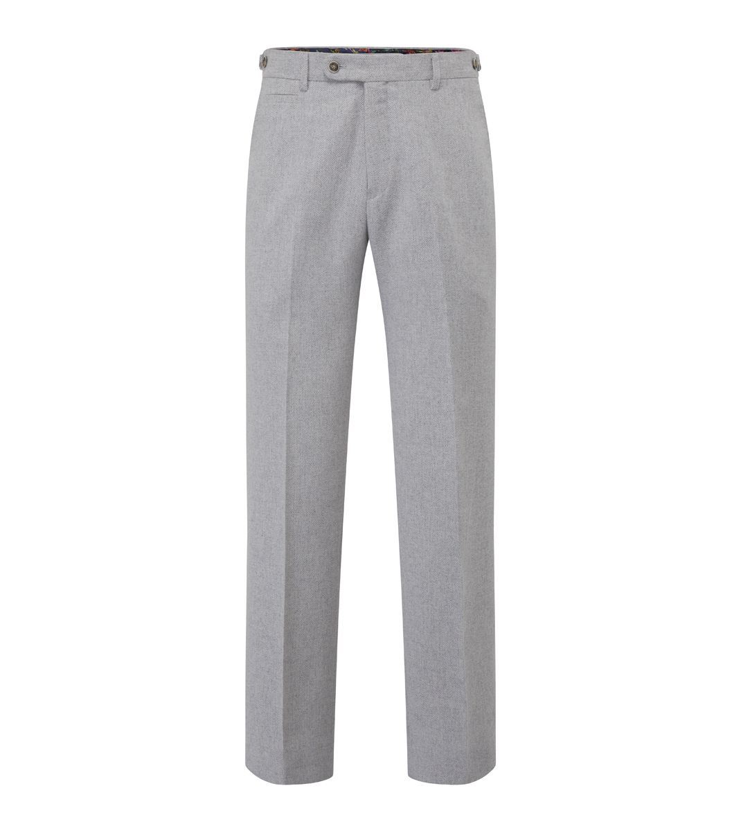 Skopes Jude Suit Trouser For Men&rsquo;s in Silver Herringbone, 28W to 52W