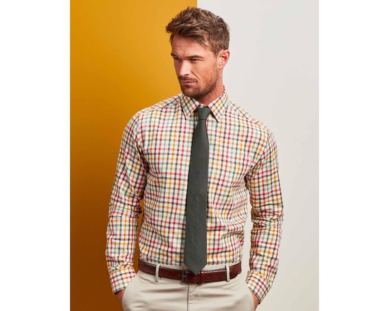 Double Two Men's Classic Fit Long Sleeve Pure Cotton Check Shirt 18.5-23, Gold - Picture 19 of 19