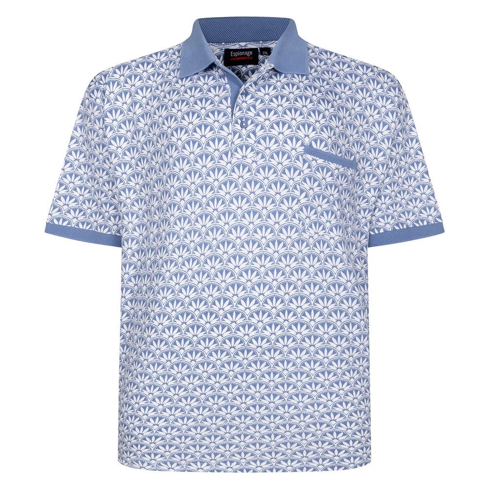 Espionage Geometric Print Polo Shirt For Men in Blue/White, 2XL-8XL