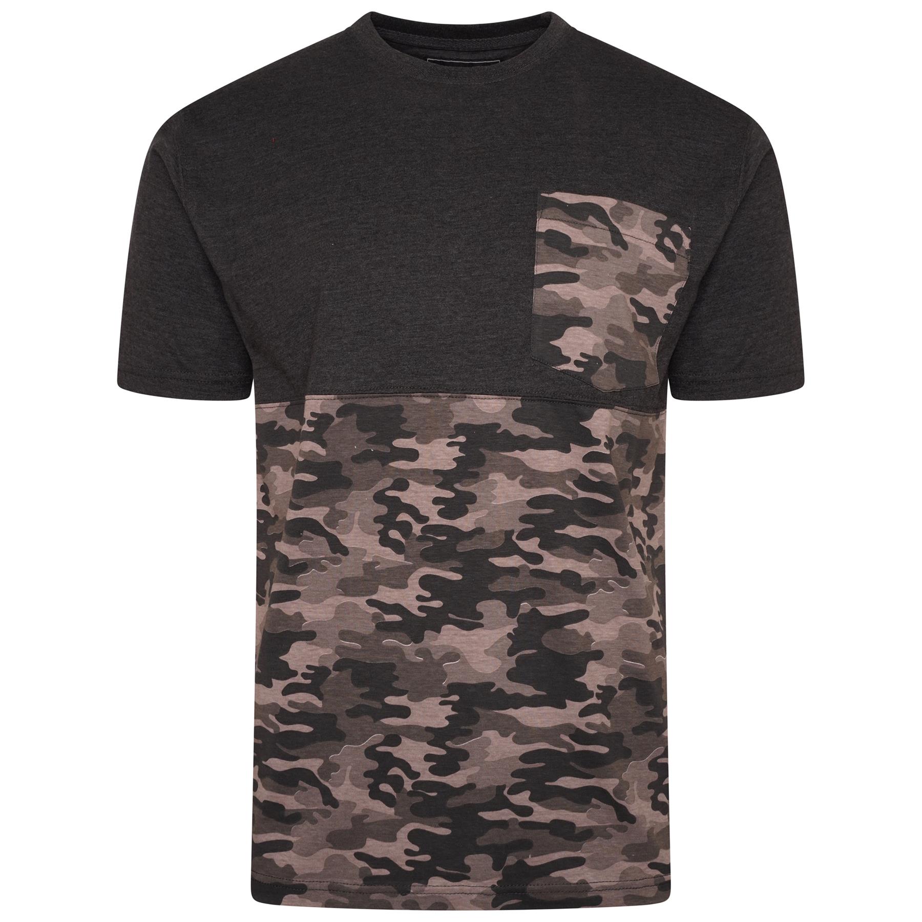 KAM Mens Plus Size Camo Pannnelled Tee in 2 Colour Options 2XL to 8XL
