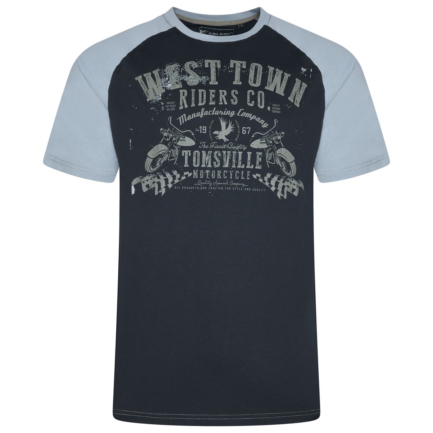 KAM Raglan West Town Print Tee For Men in 3 Colours, 2XL-8XL