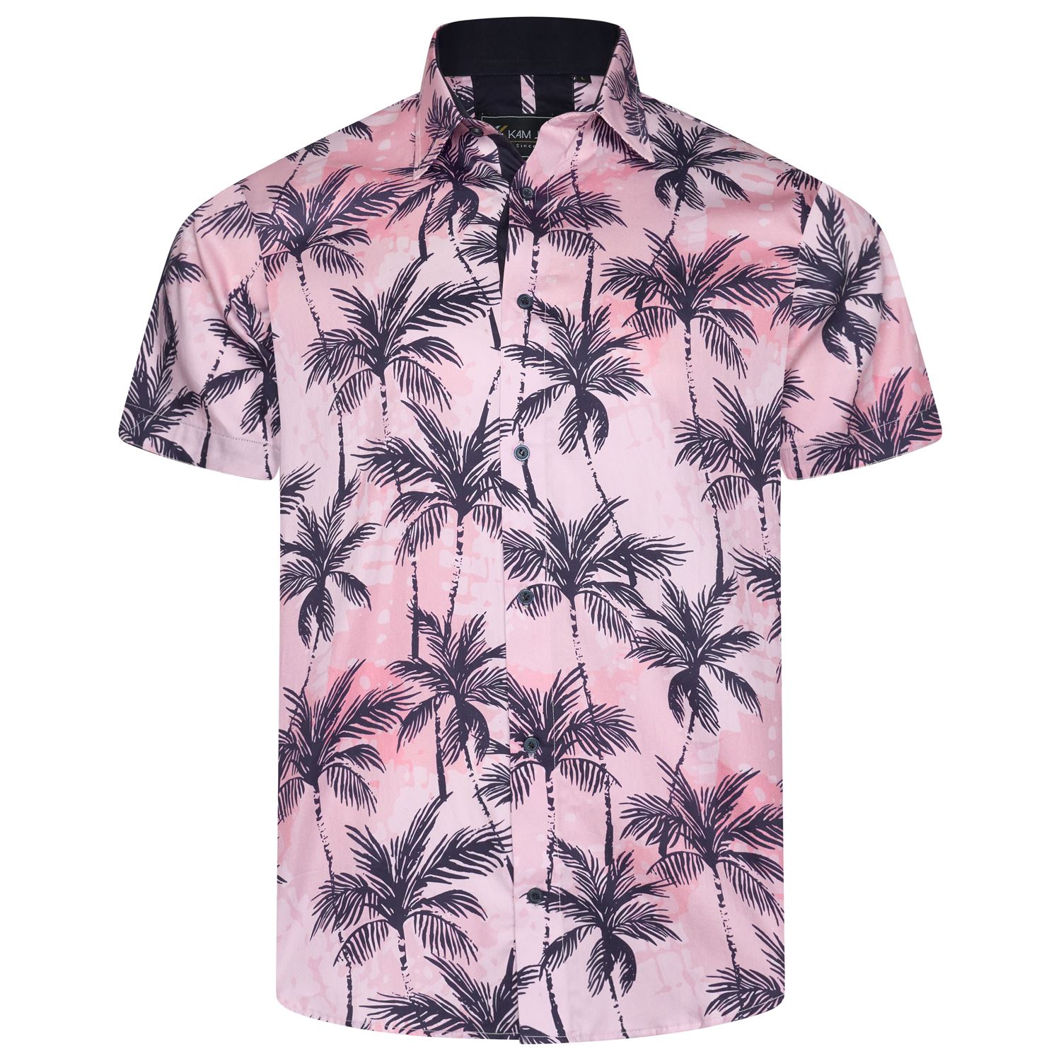 KAM Short Sleeve Palm Print Shirt For Men in Pink, 2XL-8XL