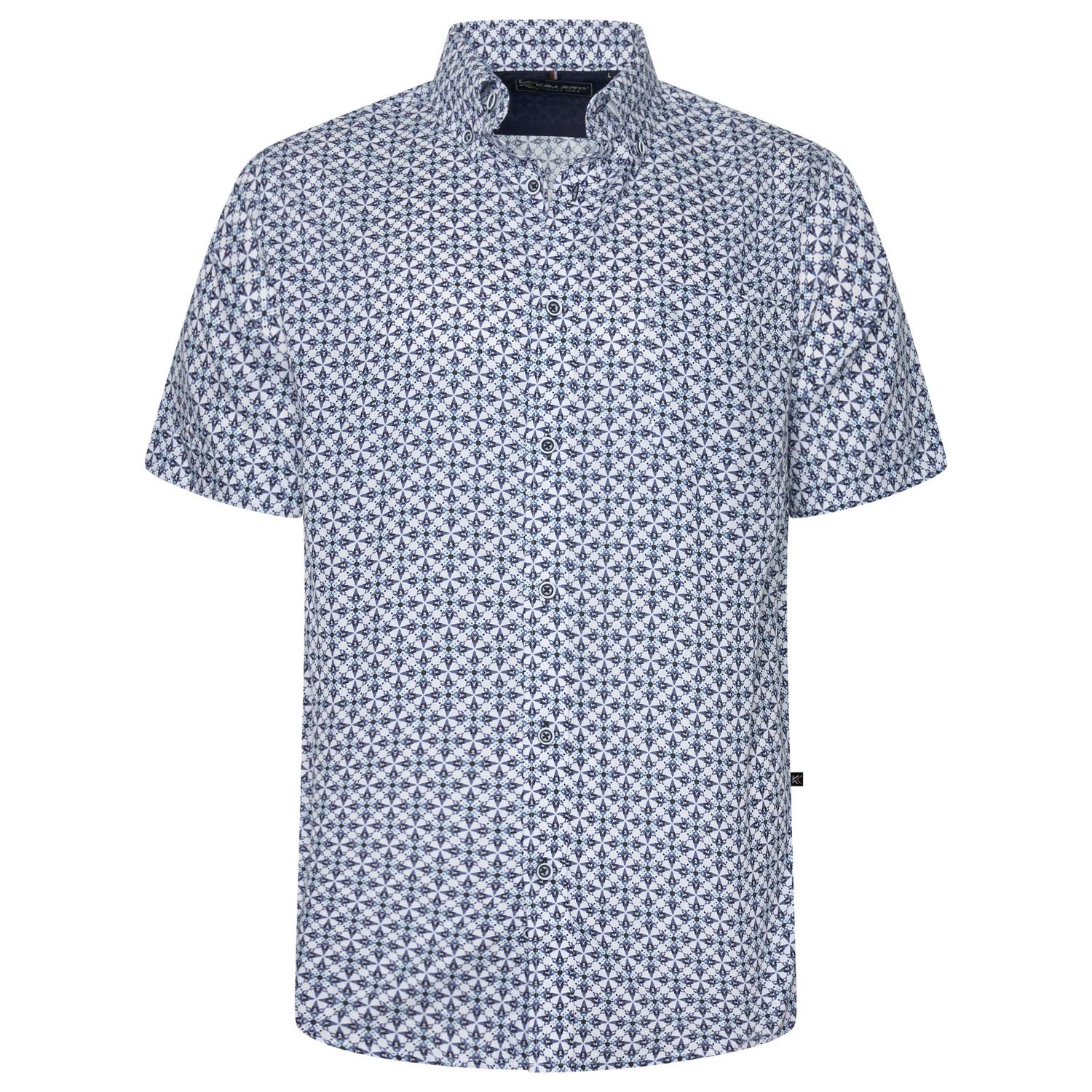 KAM Short Sleeve Geo Print Shirt For Men in Blue, 2XL-8XL