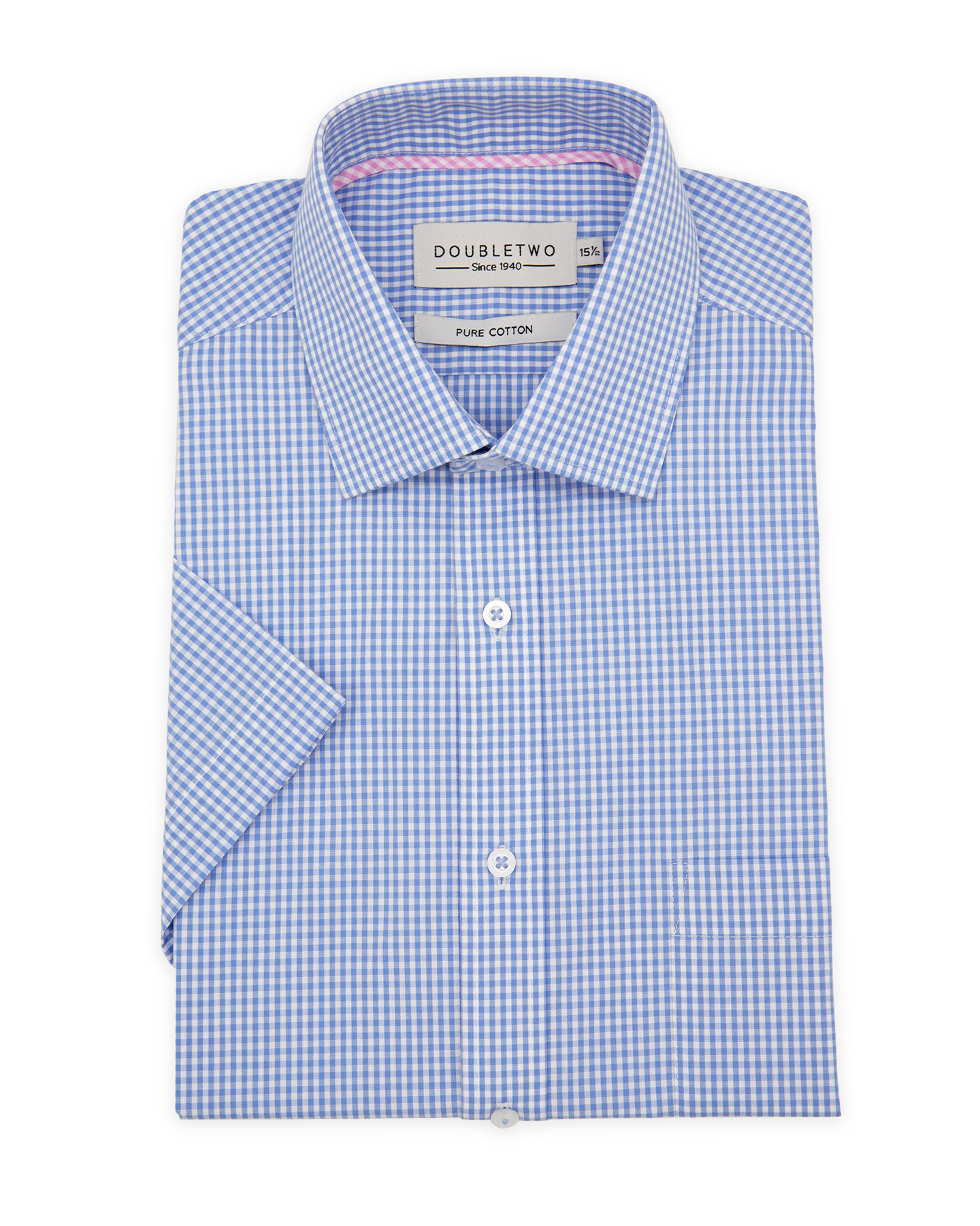 Double Two Gingham Check Short Sleeve Shirt for Men's (GSH4233) Blue, 15 to 23 - Bild 6 von 12