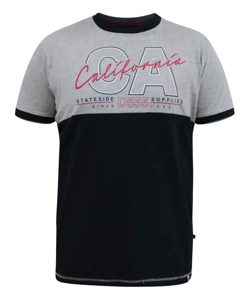 D555 Men’s JUNIPER California Printed T-Shirt in Grey Marl/Navy 2XL to 5XL