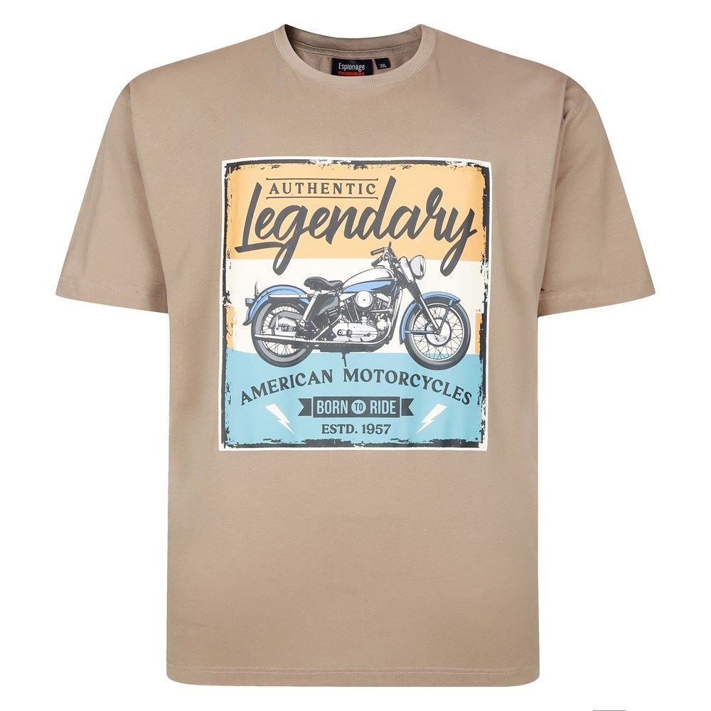 Espionage Legendary Motorcycle Print Tee For Men in Mushroom, 2XL-8XL