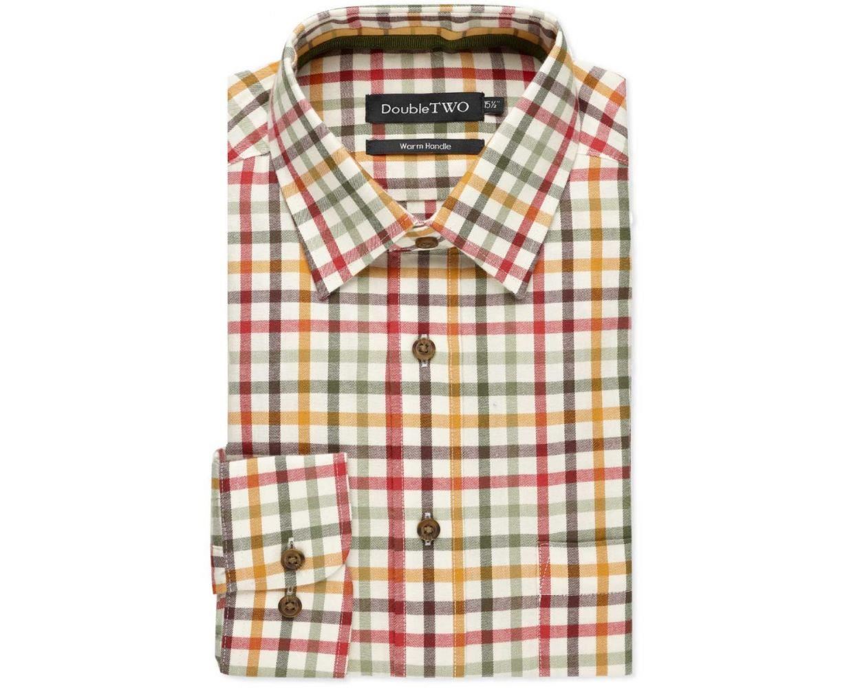 Double Two Men's Classic Fit Long Sleeve Pure Cotton Check Shirt 18.5-23, Gold - Picture 8 of 19