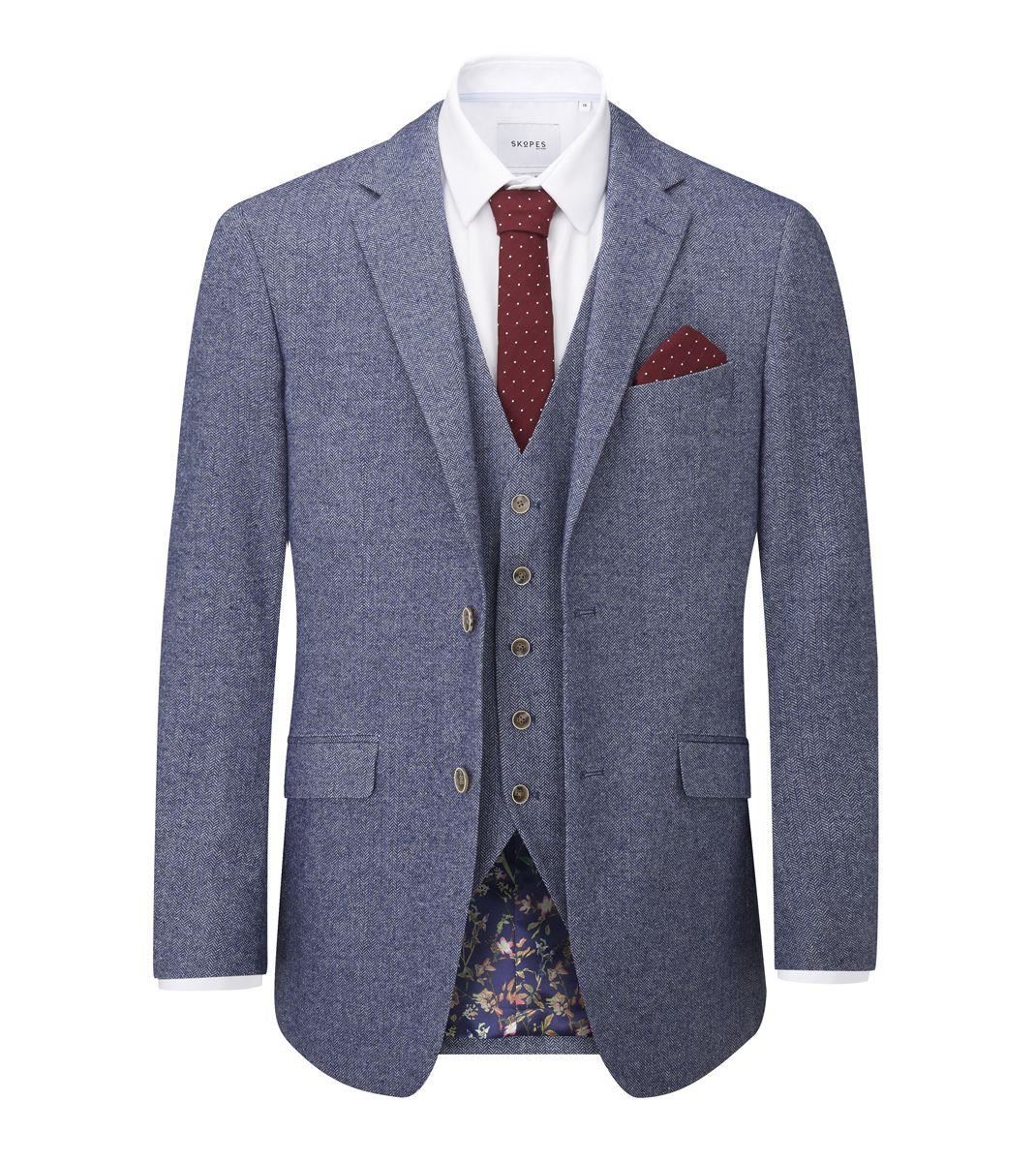 Skopes Men’s Jude Jacket Herringbone in Blue 34 to 62 Short to Long