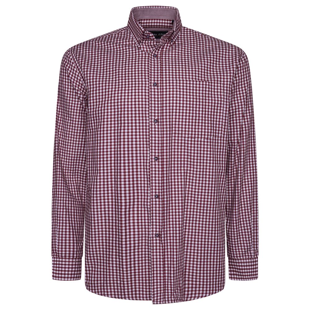 KAM Long Sleeve Classic Gingham Shirt For Men in Red, 2XL-8XL