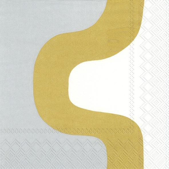 Marimekko Paper Napkins Seireeni Gold Grey White Lunch Cocktail 3Ply Serviettes