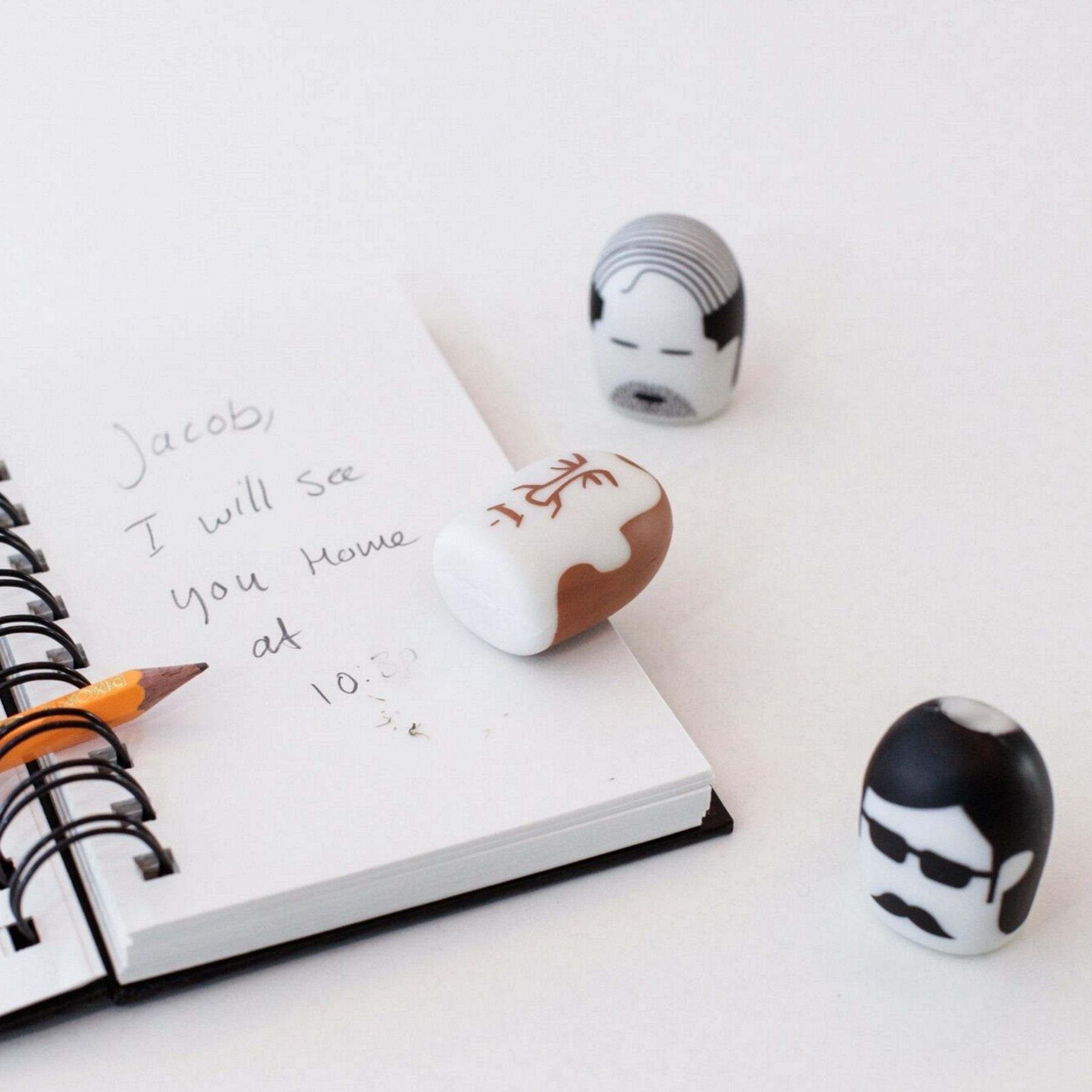 Kikkerland Set Of 3 Bald Head Erasers Mini Balding Men Rubbers School