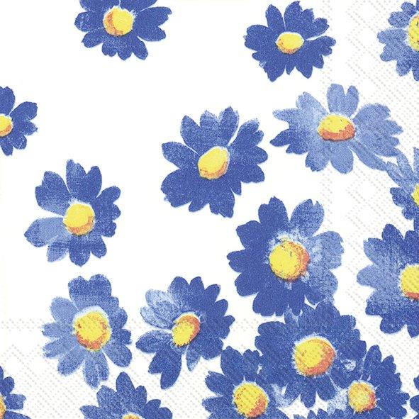 IHR Paper Lunch Cocktail Napkins Agnetha Blue White Floral 3-ply Serviettes