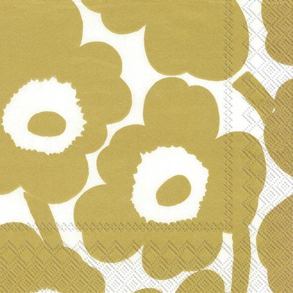 Marimekko Paper Napkins Unikko White Gold Floral Lunch Cocktail Serviettes