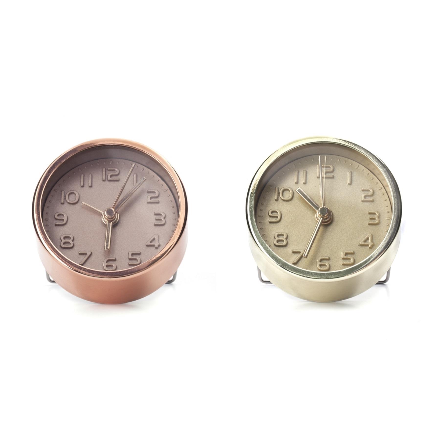 Kikkerland Assorted Mini Metallic Alarm Clock Gold Copper Stand Home