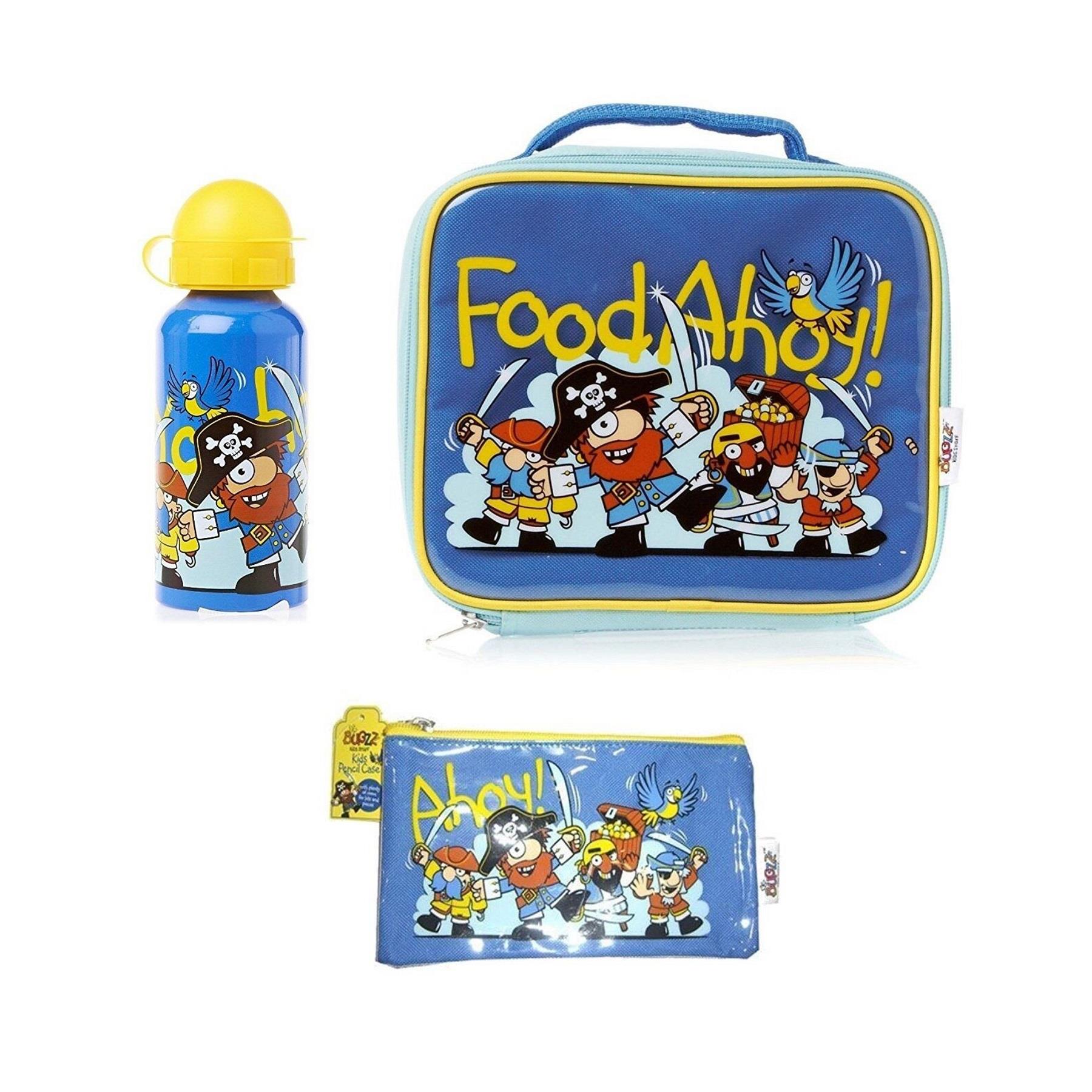 Conjunto escolar para niños botella de agua bolsa de almuerzo aislada y estuche para lápices promoción Bugzz - Imagen 3 de 5