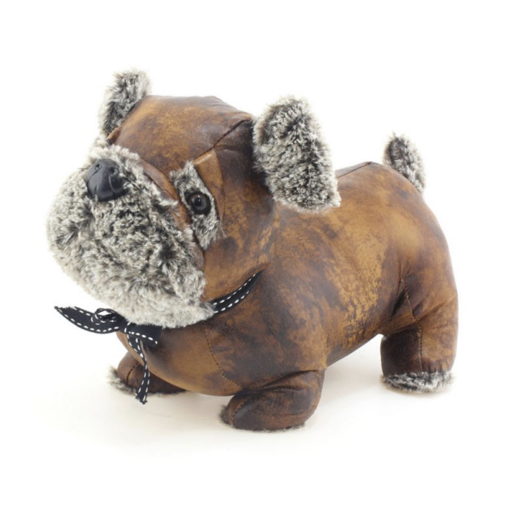 Luxury Large Faux Brown Leather Dog Doorstop Weight Door Stop Novelty Fluffy Pug