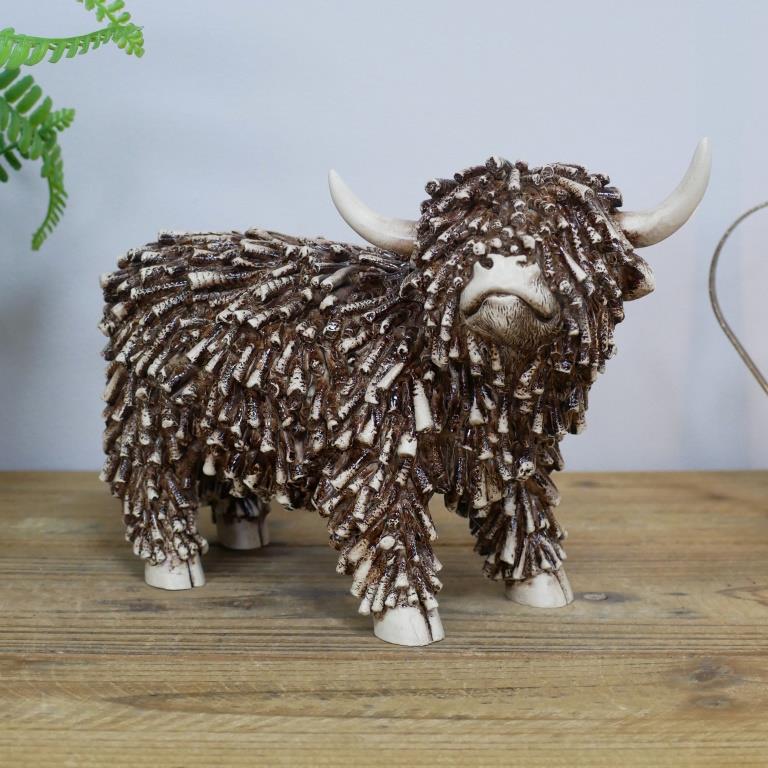 Standing Highland Cow Ornament Rustic Brown Twig Country Farmhouse Décor Statue - Picture 3 of 14