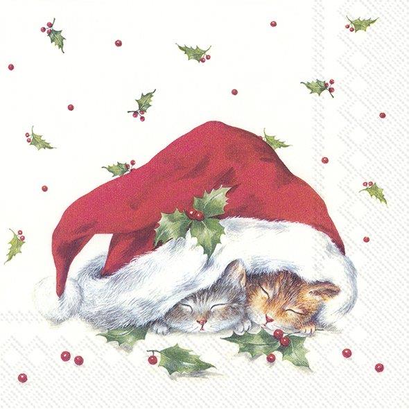 Luxury Sweet Christmas Hat Cat Themed Paper Napkins Festive Party Serviette