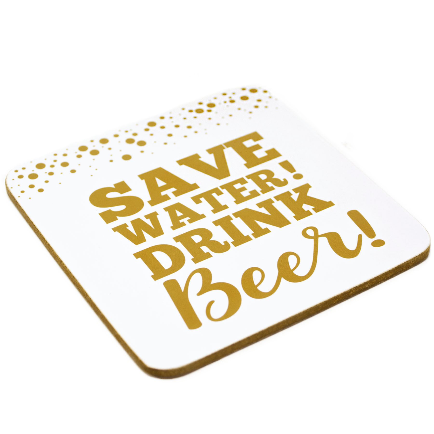 Gold Square Slogan Drinks Coasters Set 4 Humorous Beer Themed Novelty Mats