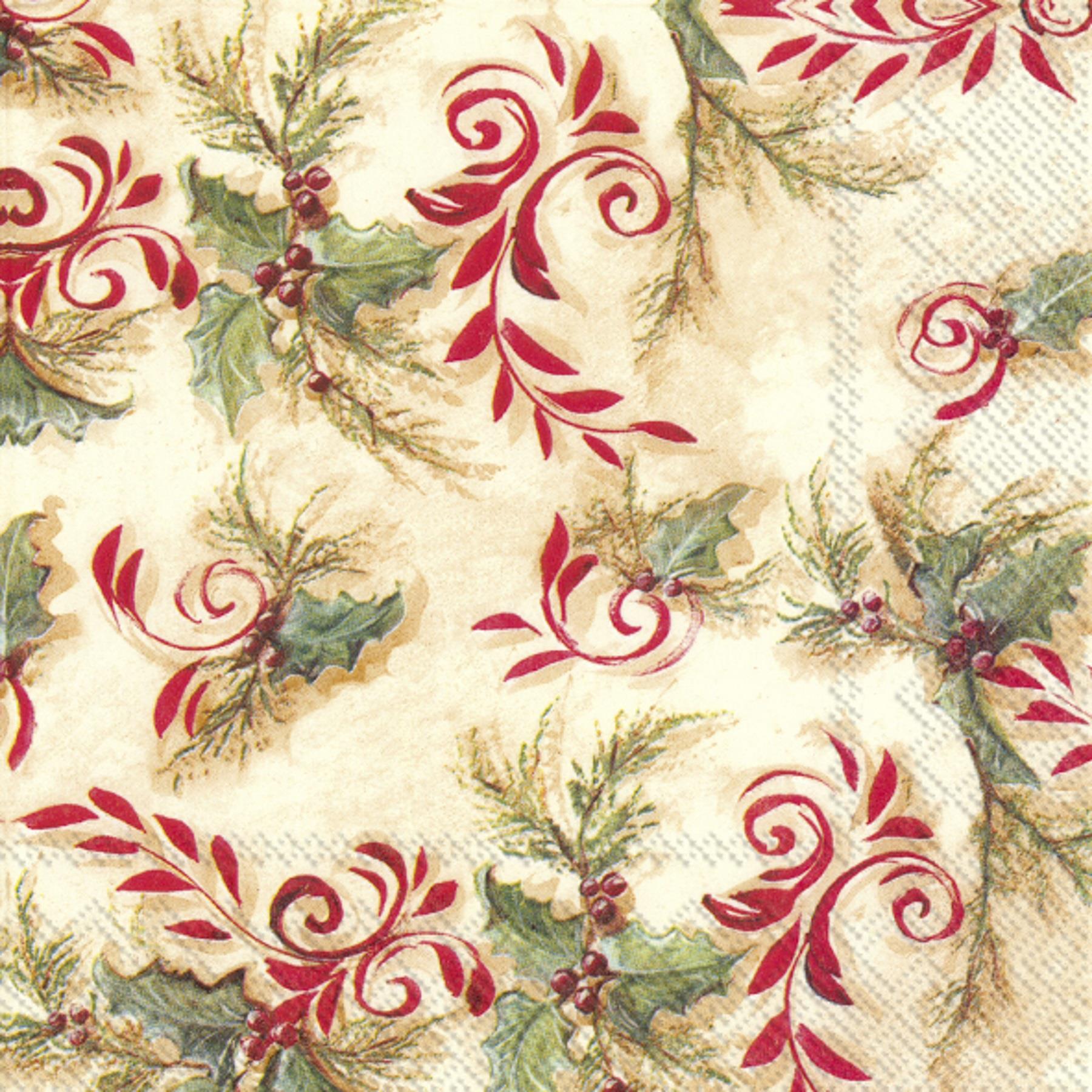Holly Harlequin Christmas Paper Napkins Luncheon Cocktail 3-ply Xmas Serviettes