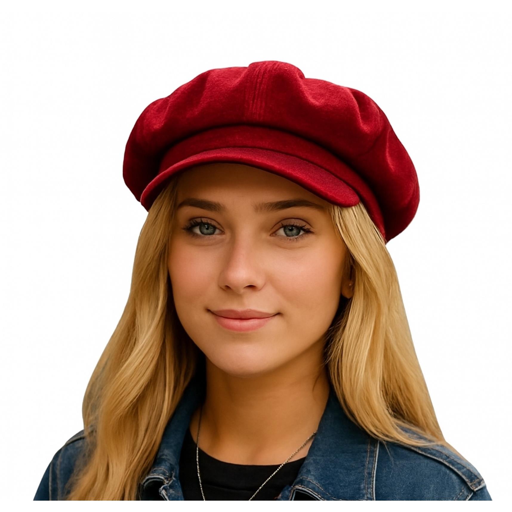 Velvet Baker Boy Hat Stylish Newsboy Cap Red Velvet Unisex 
