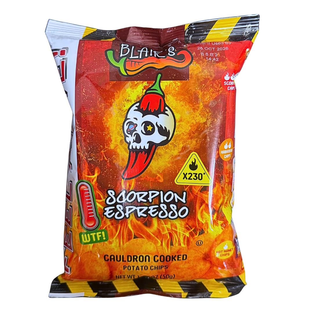 Spicy Potato Crisps Scorpion Espresso Chilli Crunchy Snack Blair's Cauldron