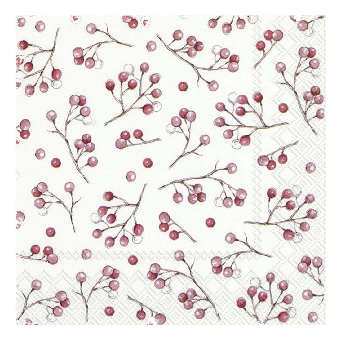 Christmas Paper Lunch Cocktail Napkins Winter Berries White Festive Serviettes