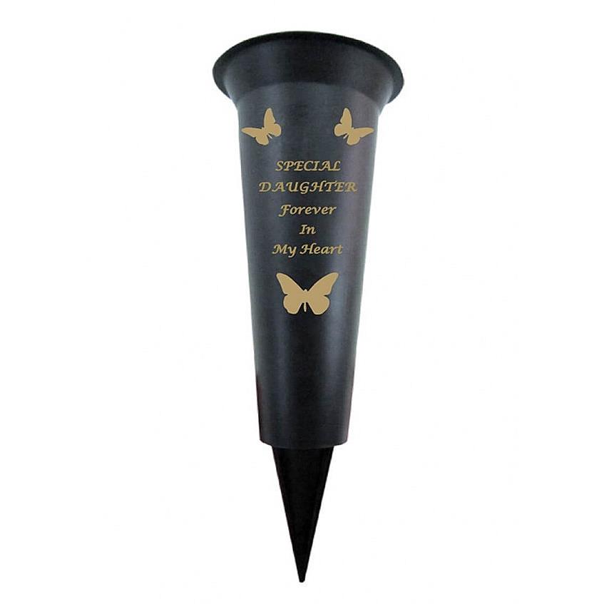 Grave Vases Flower Holder Cemetery Memorial Graveside Black with Spike - Picture 6 of 23