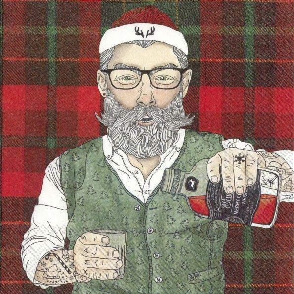 Christmas Paper Lunch Cocktail Napkins Hipster Santa Red Fun Festive Serviettes