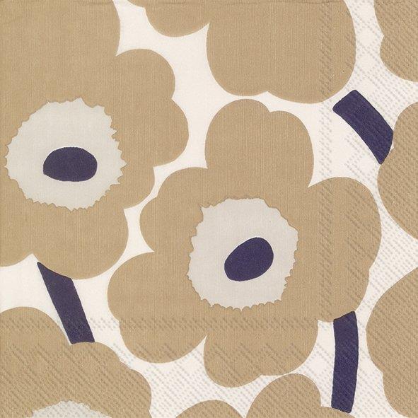 Marimekko Paper Napkins Unikko Cream Linen Floral Lunch Cocktail Serviettes