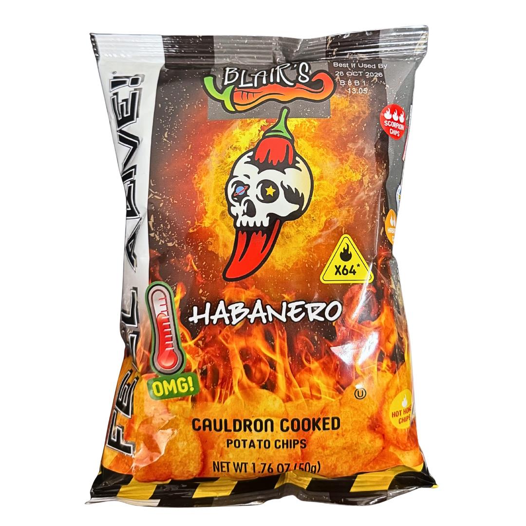 Habanero Spicy Potato Crisps Hot Extreme Chilli Snack Blair’s Cauldron Cooked