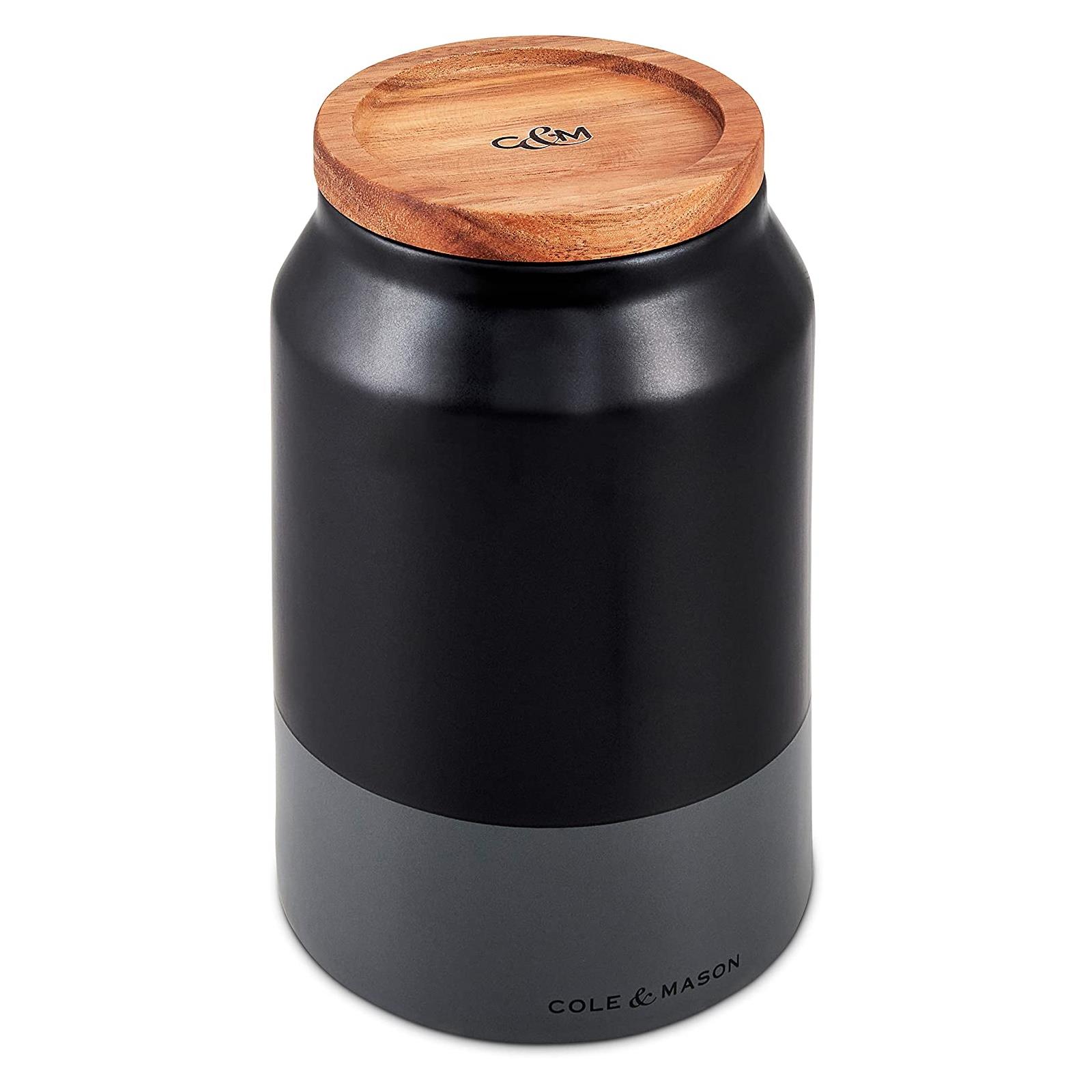 Tarro de almacenamiento de cocina de cerámica con tapa de madera bote té café azúcar recipiente negro - Imagen 4 de 5