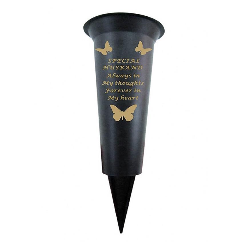 Grave Vases Flower Holder Cemetery Memorial Graveside Black with Spike - Picture 12 of 23