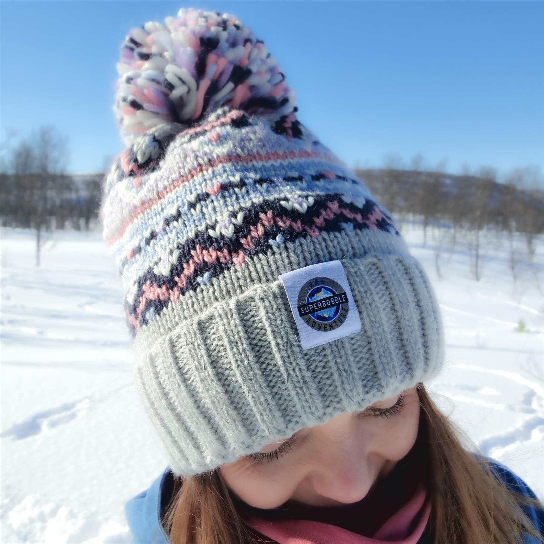Reflective Adult Bobble Hat Fair Isle White Knit Winter Outdoors Superbobble