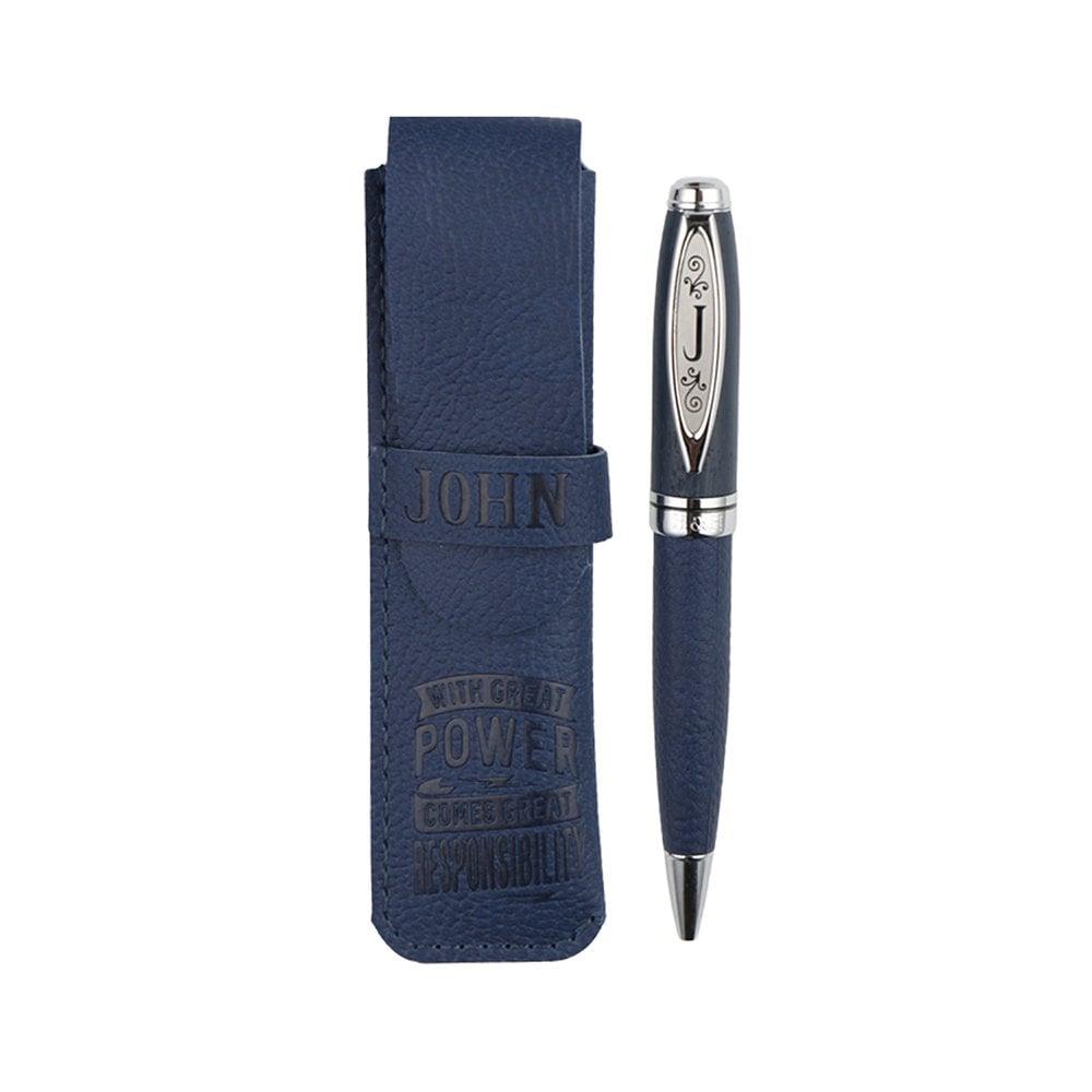 Ballpoint Pen Pre Personalised Mens Names Bamboo Blue Ink Navy Novelty Gift