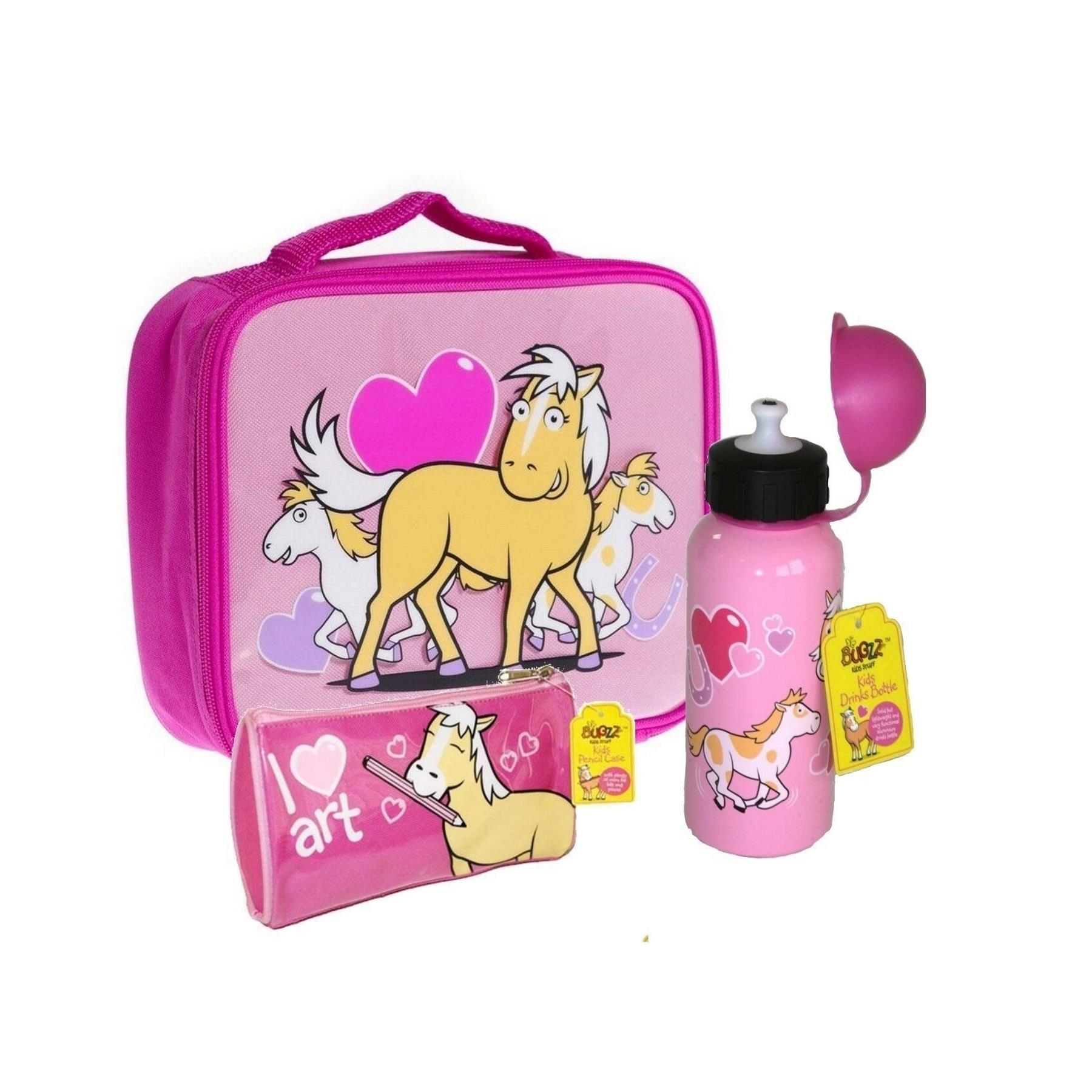Conjunto escolar para niños botella de agua bolsa de almuerzo aislada y estuche para lápices promoción Bugzz - Imagen 4 de 5