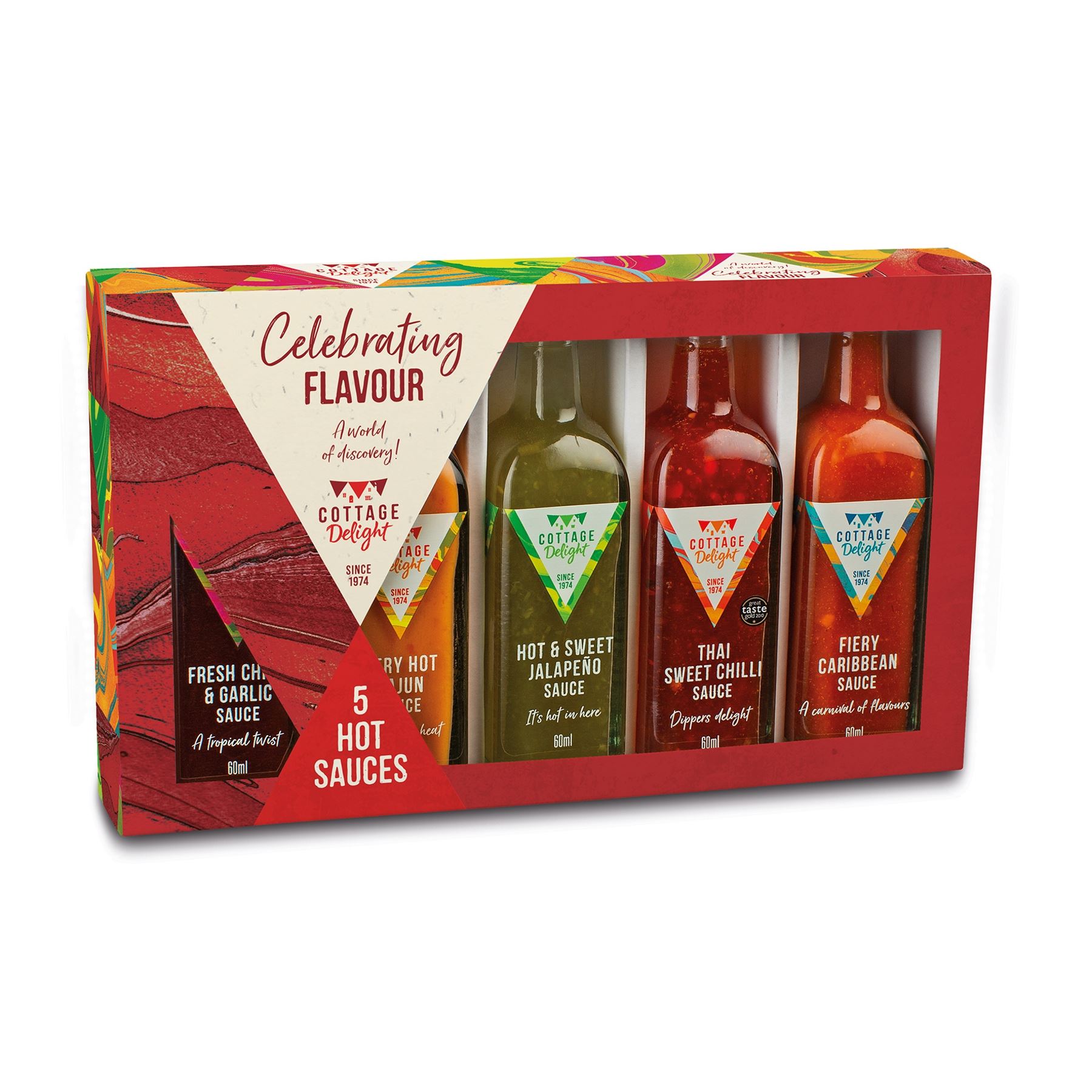 Cottage Delight Hot Sauces Set 5x60ml Spicy Condiments Bottles