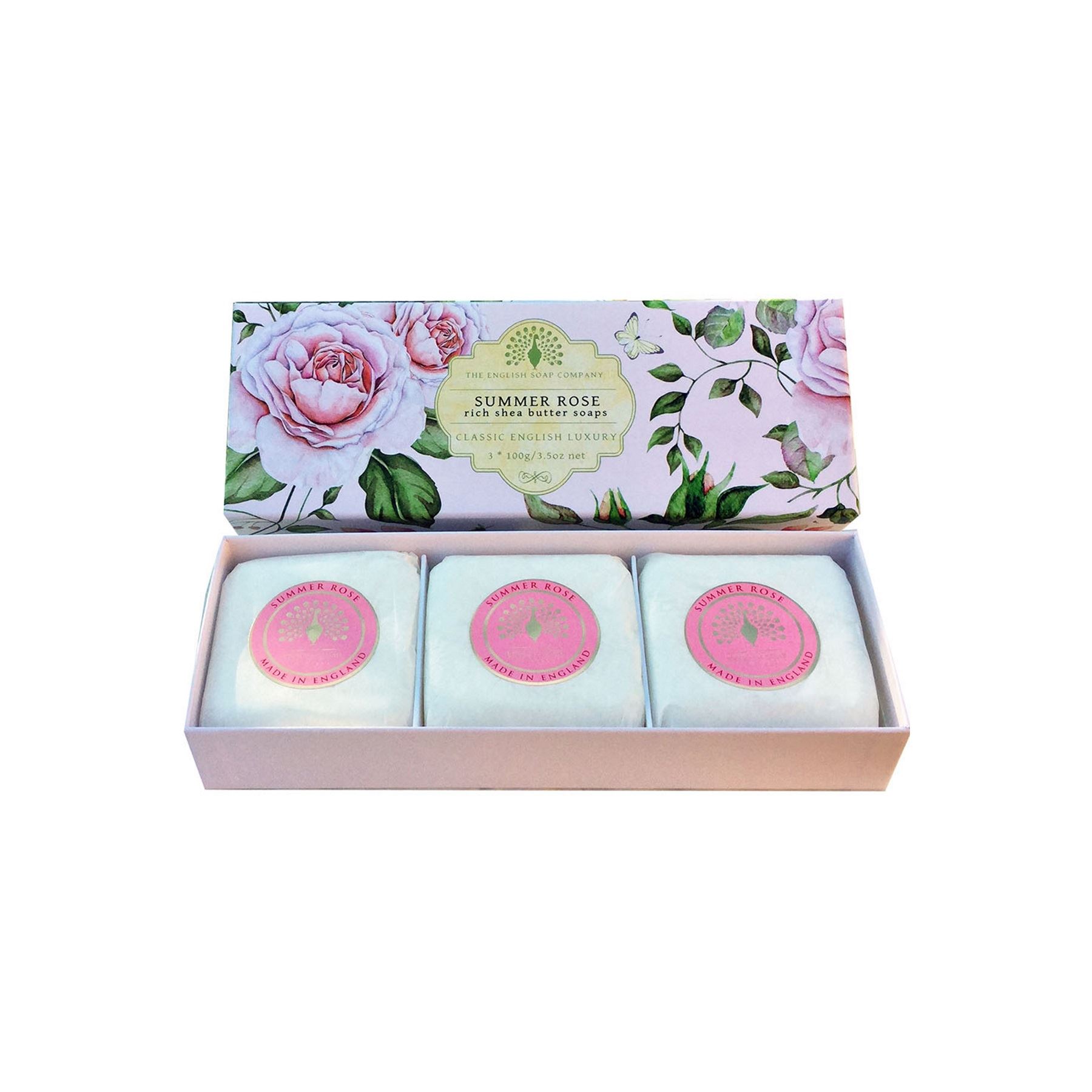 English Soap Company 3 x 100g Summer Rose Small Square Scented Luxury