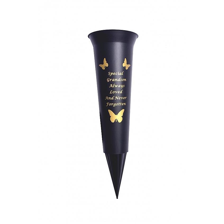 Grave Vases Flower Holder Cemetery Memorial Graveside Black with Spike - Picture 11 of 23