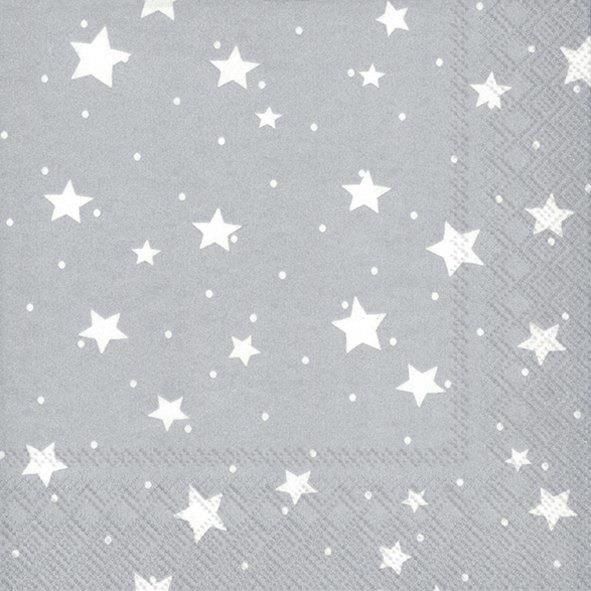 Christmas Napkins 3-Ply Serviette Silver Stars Festive Tableware Xmas 20 Pack