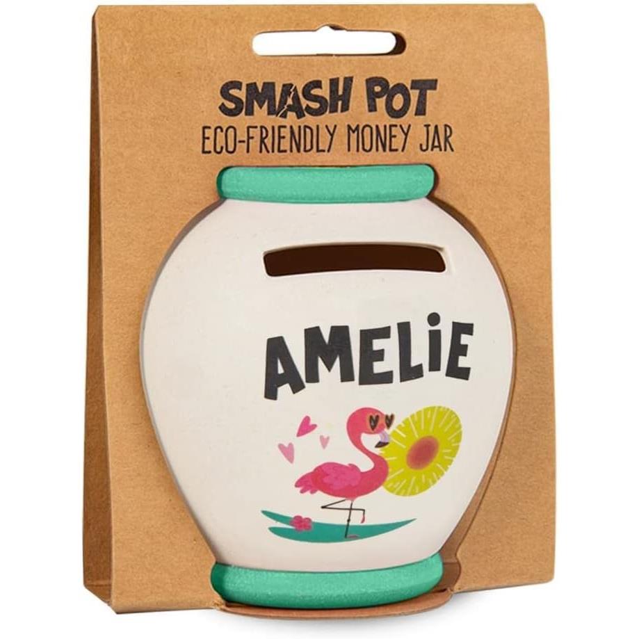 Money Box Smash Pot Break Open Coin Saving Jar Personalised Girls Name Gift A-H